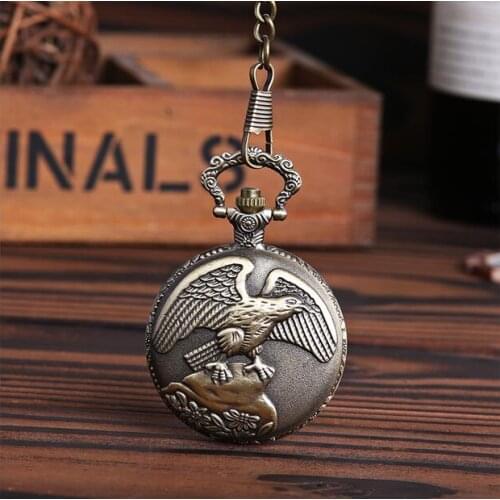 Vintage bronze eagle wings Flip clock Good quality steam punk cowboy chain pocket watches