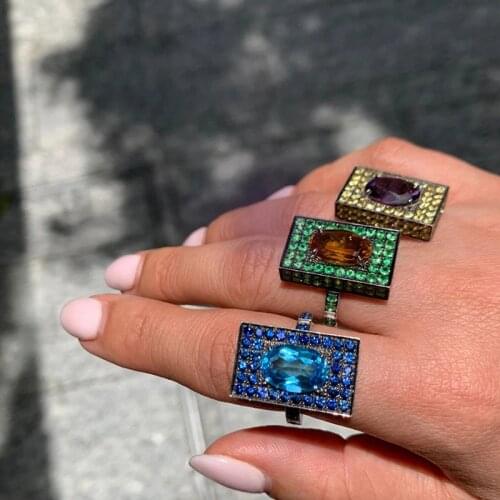 WUKALO 2021 New 925 Sterling Silver Punk Style Women Finger Rings Big AAA Dazzling Cubic Zirconia Luxury Silver Jewelry