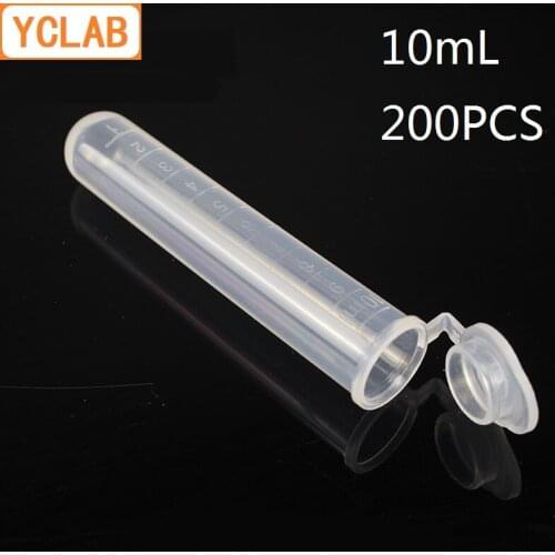 YCLAB 200PCS 10mL Centrifuge Tube EP Plastic Round Bottom Connect with Lid and Graduation Ethylene Propylene