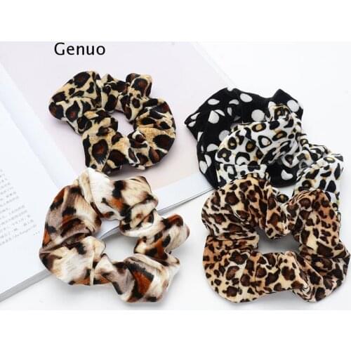 Women Hairband Retro Leopard Print Large Intestine Velvet Ponytail Scarf Hair Tie Scrunchies Elastic Hair Bands Gum for Female