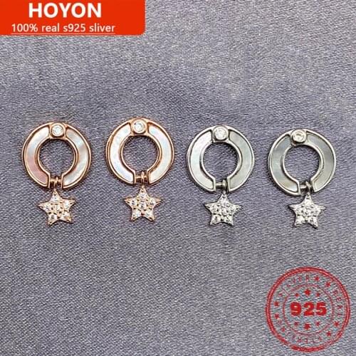 Elegant S925 Sterling Silver Round Star Stud Earring For Women Simple Female Pure Silver Drop Earring Wedding Fine Jewelry Gift