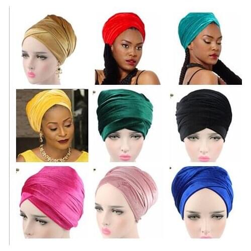 170*26cm 10 Colors Women Headwear Velvet Headwrap African Head Wrap Tie Scarf Twist Hair Band Turban Bandana Bandage Hijab Hats