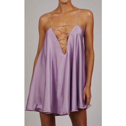 High Quality Dresses for Women 2021 Chain satin dress Low Back Swing Dress Crystal Straps Sexy Celebrity Party Club Dresses