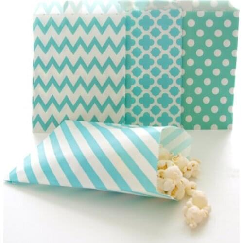 100pcs Paper Treat Bags Fun Party Play Goodies Favor Paper Bags Stickers Stripe Polka Dots for Birthday Weddings Bridal Showers