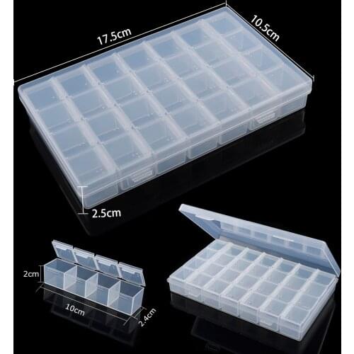17.5x10.5x2.5CM Rectangle Adjustable Jewelry Container Box Case Compartment Plastic Storage Box for Beads Earrings 28 Slots 1PCS