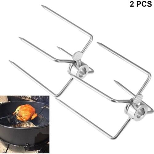 2Pcs Picnic Charcoal BBQ Fork 10cm 4 ed Grilled Beef Kebab Skewer Chicken Drumstick Turkey Barbecue Roast Accessories