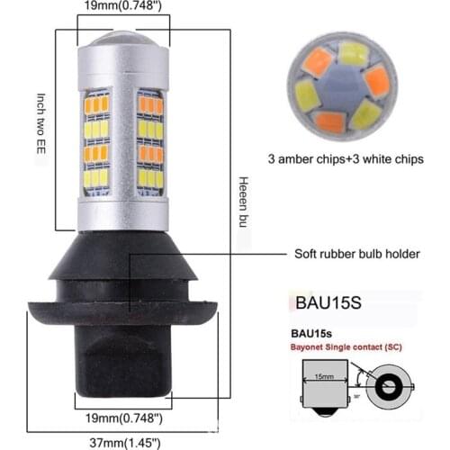 2Pcs T20 W21W P21W PY21W LED Turn Signal Light DRL Canbus No Error 1156 Ba15s Dual Color LED Car light White Amber