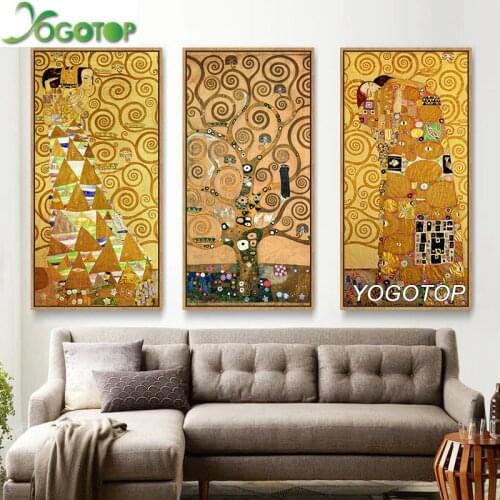 Diamond Embroidery 3 Panels Gustav Klimt Kiss life Tree Diy Mosaic diamond painting 5D Home Decor Full puzzle triptych ML1281