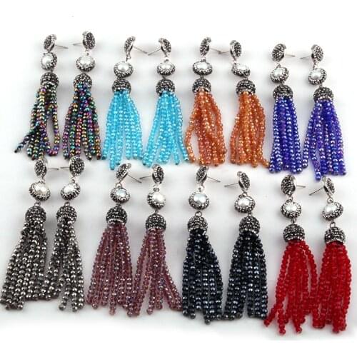 Free shipping Fashion Handmake Paved Pearl Mini Glass Crystal Tassel Earring