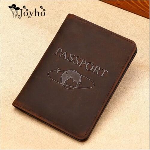 Passport Holder Vintage Natural Crazy Horse Leather RFID Blocking Passport Cover Unisex Genuine Leather Passport Protective Case