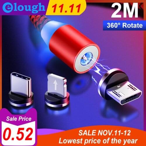 Elough 2M Magnetic Cable for iPhone Samsung A50 Cable Micro USB Type C magnetic charger tipe c Wire Charging for phone Cord