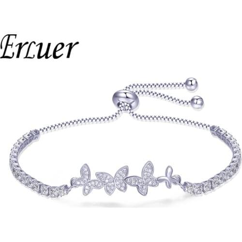 Erluer Fashion Adjustable Butterfly Bracelets For Woman Cubic Zirconia Charming Mood Tracker Animal Sliver Bracelet For Girl