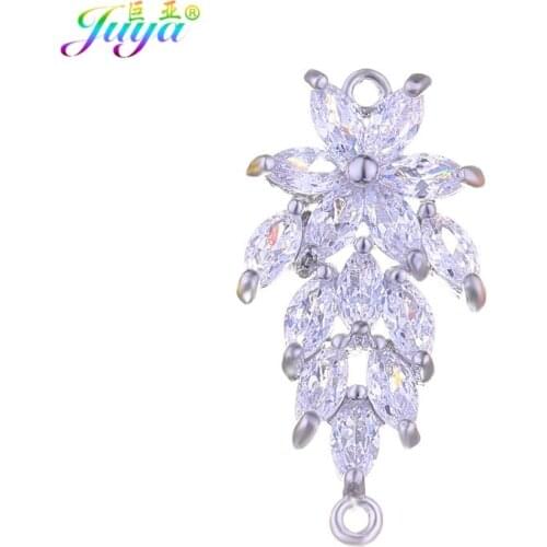 Cubic Zirconia Jewelry Material Gold Silver Color Flower Leaf Connector Charm Accessories For DIY Charms Jewelry Making