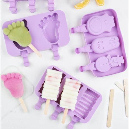 SJ New Cartoons Ice Cream Maker With Cover Silicone Molds Popsicle Molds For Children Free Bonus Ice Cube Maker Tray