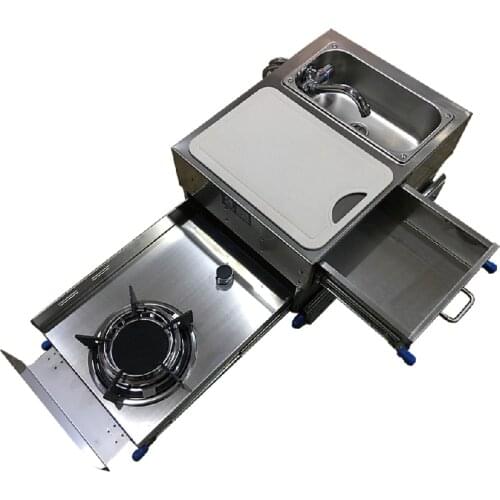 Boat Caravan RV Stainless Steel Mini One Burner Pull Type Gas Stove Integrated With Sink And Drawer 540*400*310mm GR-C001