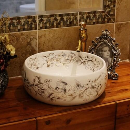China Artistic Handmade Counter top Basin Sink Handmade Ceramic Bathroom Vessel Sink Vanities european bathroom sinks