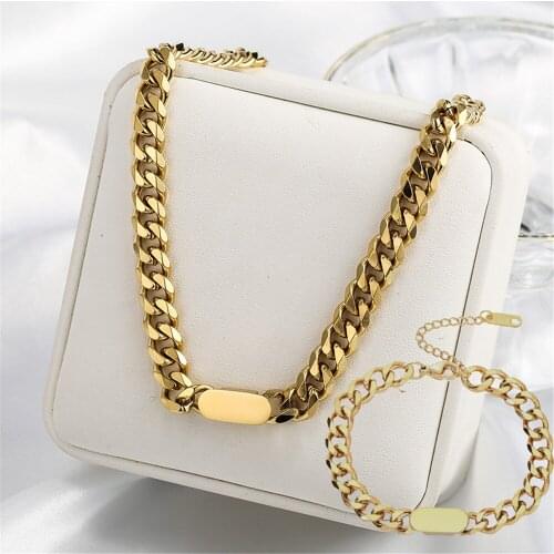 316L Stainless Steel Thick Chain Necklace Bracelet Set Hip Hop Fashion Prom Jewelry Set No Fade