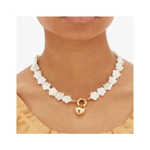 Lucky natural shell star Five leaf clover beads gold heart pendant necklace women Quartz Chokres Statement Necklaces jewelry