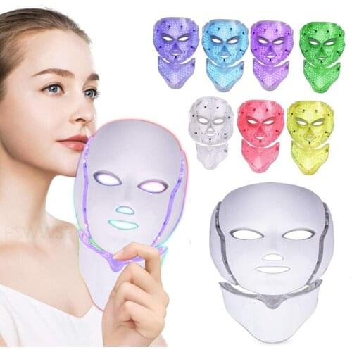 Led Face Mask Light Therapy 7 Color Photon Skin Rejuvenation Anti Acne Facial Neck Mask Home Spa Beauty Skin Care Tools