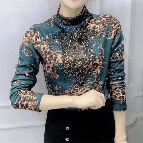 Plus Size 5XL Mothers clothes Fashion Print Bottoming T-Shirt Women 2021 spring autumn stretch blousers Female tops Diamond