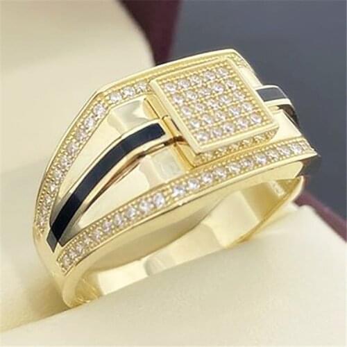 Business Mens Luxury Jewelry Exquisite Gold Plated Zircon Ring Charm Mens Fashion Engagement Birthday Party Gift US SIZE 6-11