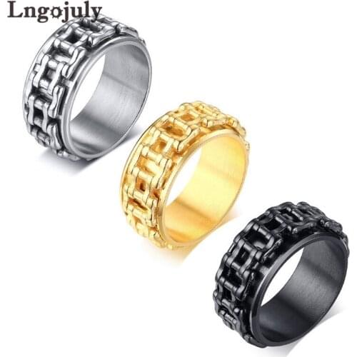 1 PCS Stainless Steel Chain Ring Gold Mens Ring Street Hip-hop Jewelry Ring For Men 9.5mm IP Gold Plating Anniversary Jewelry
