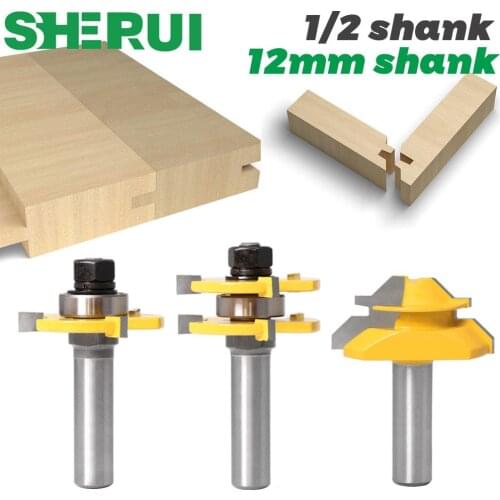 Tongue and Groove Router Bit Tool Set ½'' Shank With 45° Lock Miter Bit ½'' 12mm Shank - Solid Steel, Anti Kickback Design