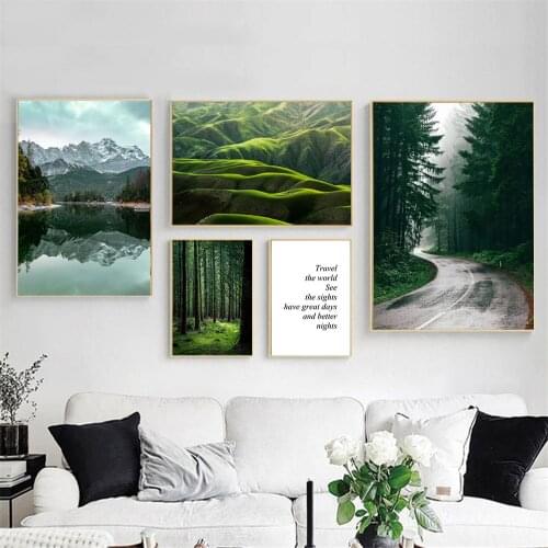 Mountain Lake Forest Road Travel Landscape Wall Art Canvas Painting Nordic Quotes Posters And Prints Pictures Living Room Decor