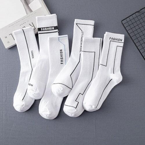White Geometry Socks Women Short Fashion Striped Ladies Middle Tube Sock Letter Casual Funny Harajuku Streetwear Skateboard Sox