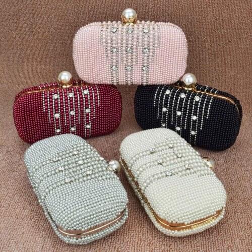 Newest Beautiful pearl dinner bag Beaded Wine Pink Black Fashion Party Evening bags Mini Handle handbag Women Clutch Bags