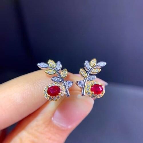 The latest designnatural ruby earings ladies Party Jewelry 925 pure silver high-end jewelry Monopoly