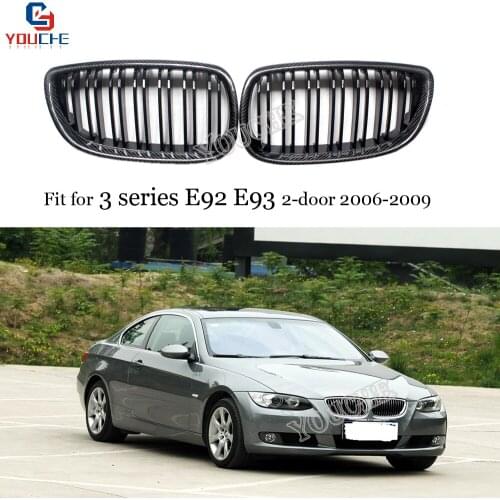 Carbon Fiber Front Kidney Grille Mesh for BMW 3 Series E92 E93 M3 2006 - 2009 320i 325i 330i Coupe Cabriolet Gloss Black Grill