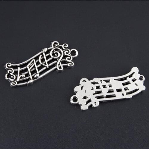 10pcs/lot Silver Color Notes Charms Music Score Connector Pendant DIY Handmade Charms for Jewelry Making 28x11mm