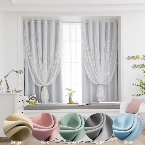 Romantic Double Blackout Curtains for Living Room 1 Piece Lace Polyester Fabric Hollow Star Decor Kids Bedroom Window Drapes New