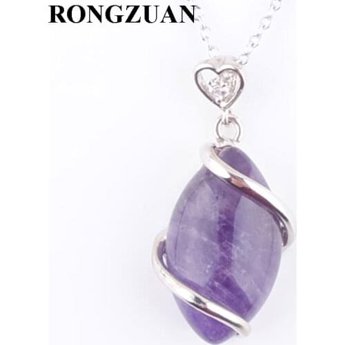 RONGZUAN Necklace & Pendant Natural Amethysts Stone Horse Eye Shape Bead Reiki Chakra Pendant Chain Necklaces Jewelry TN3246