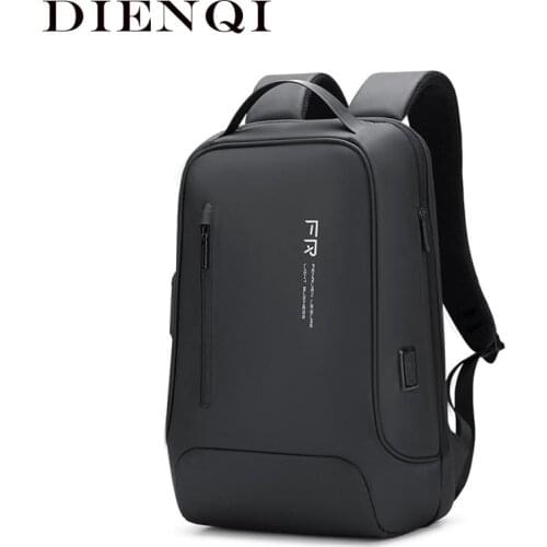DIENQI Simple Backpack Mens Schoolbag With USB 15.6-inch Laptop Bag for Men Waterproof Teenager Male Mochila Bag Casual Daypack