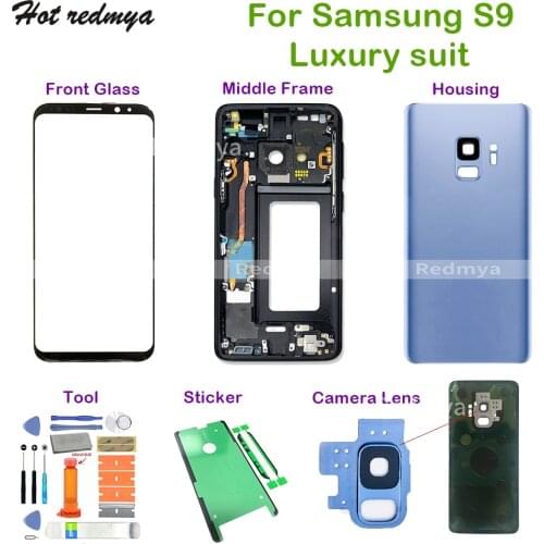 S9 Repair Complete Parts For Samsung Galaxy S9 G960 G960F Middle Frame+Full Rear Back Cover Housing+Front Glass+Camera Lens+Tool