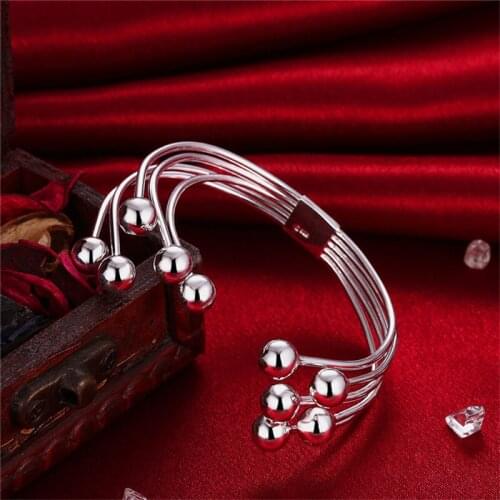 S925 Pure Silver Bracelets & Bangles For Women Multi Beads Open Cuff Bangle Pulseira Femme Fashion Jewelry Accesories Gifts
