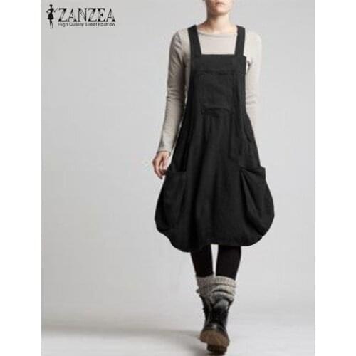 ZANZEA Women Summer Sundress Casual Baggy Suspenders Dress Vestidos Ladies Sleeveless Sarafans Beach Party Robe Femme Plus Size