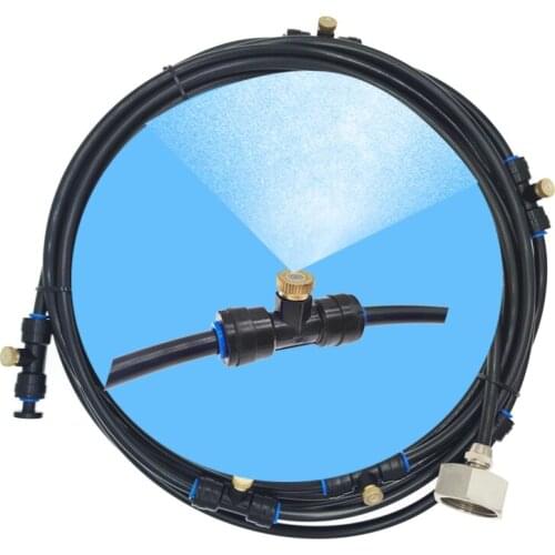 PreAssembledMisting Cooling System 26FT (8M) Misting Line + 7 Brass Mist Nozzles + Brass Adapter(3/4") Outdoor Mister For Patio