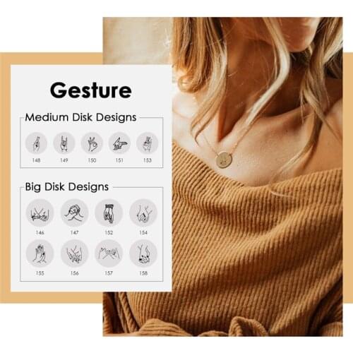 Visunion Personality Necklace Gold Silver Color 316L Stainless Steel Engraved Hand Gestures for Lover Best Friend Simple Gift