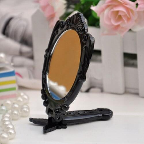 Fashion Makeup Mirror Foldable Classic Handle Cosmetic Mirrors Black Butterfly Round Shaped Make Up Folding Mirrors