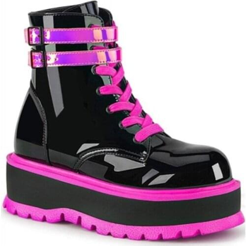 2021 Brand Design New Goth Shoes Women Platform High Wedges Thick Bottom Punk Street Green Patent PU Trendy Boots Laides