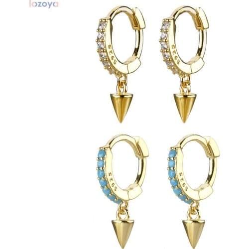 LOZOYA 925 Sterling Mini 6.5mm Spike Huggies CZ Women Piercing Clips On Small Hoops Loop Circle Ring Crystal Earring Jewelry