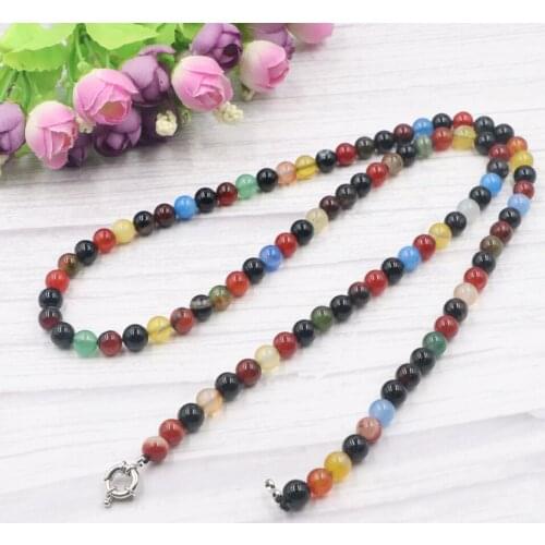 8 Colors Beads Strand Necklace for Women Female Payer Regious Natural Agates Stone 75cm Round Long Chain Necklaces Jewelry B247