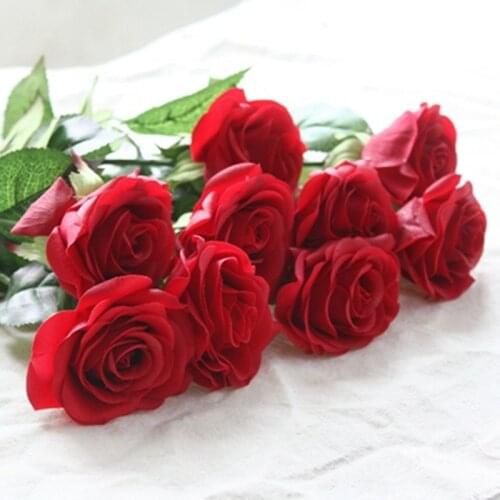 10pcs Rose Artificial Flowers Real Touch Latex Silk Fake Flower for Wedding Bride Bouquet Home Party Decor