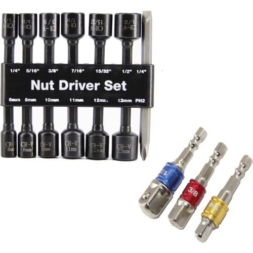 16 Pcs Power Magnetic Nut Driver Drill Bit Set Metric&SAE Socket Wrench 1/4 Inch Dr. Hex and Adapter Set with Color Ring