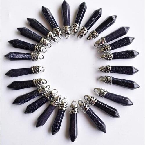 2020 Fashion good quality blue sand stone pillar charms pendants 10x32mm for jewelry making 20pcs/lot wholesale free