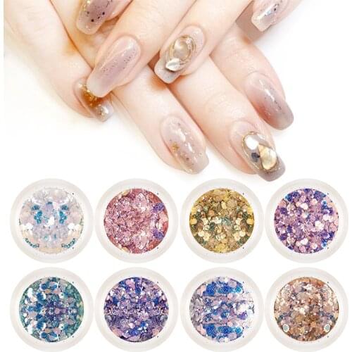 8 Colors Nail Sequins Shiny Gradient Mixed Crystal Phototherapy Extension Jewelry Decoration Design Nail Art Accessories Tool