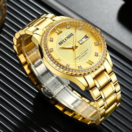 BELUSHI Men Watches Gold Stainless Steel Quartz Watch Top Brand Luxury Waterproof Business Clock Male Military Sport Wrist Watch